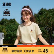 森馬羅小黑短袖T恤女印花俏皮上衣夏卡通圓領(lǐng)套頭衫109324100002
