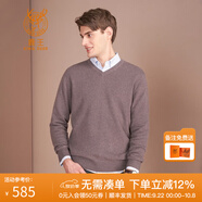 鹿王【全羊絨】羊絨衫男士V領(lǐng)簡(jiǎn)約商務(wù)純山羊絨打底衫輕薄純色毛衣 紫咖色（升級(jí)款） 2XL 185/100A