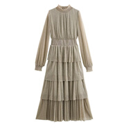 HUALIN FASHION2025秋歐美亮金絲復(fù)古蛋糕裙 圖片色 XS