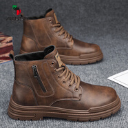 西域駱駝（VANCAMEL）馬丁靴男冬季高幫短靴子男潮流男士皮靴英倫風(fēng)增高高邦皮鞋男 棕色 39