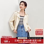 尚都比拉復(fù)古摩登翻領(lǐng)拉鏈鹿皮絨短外套女春秋休閑百搭夾克 杏色 L 