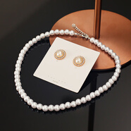 思束女士珍珠項鏈年輕款新娘短款頸鏈日韓甜美氣質(zhì)簡(jiǎn)單百搭單層鎖骨鏈 項鏈+耳針