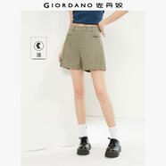 佐丹奴裙褲女夏季新款純棉直筒褲子壓褶中腰薄款休閑短褲13404333 49人魚棕綠 L