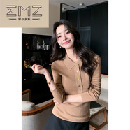 鄂爾多斯（EMZ）羊毛衫女秋冬套頭翻領(lǐng)羊毛襯衫修身上衣打底毛衣薄 卡其色 S