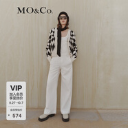MO&Co.背帶褲小香風(fēng)粗花呢高腰寬松及地直筒休閑褲長(cháng)褲設計感摩安珂 米白色 S 160
