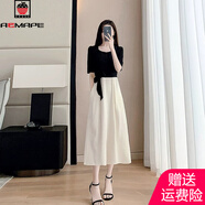 AEMAPE高級(jí)感黑色拼接連衣裙女2025夏季新款時(shí)尚收腰顯瘦假兩件a字裙子 黑色 M 【建議100-110斤】