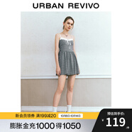 UR秋季新款女裝經(jīng)典復(fù)古休閑黑格紋吊帶連衣裙UYU740012 黑色格子 XL