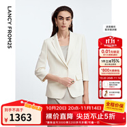 朗姿三醋酸Basic衣櫥白色女士小西裝外套夏新款西服明星同款 米白色3 2XL