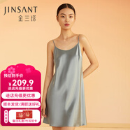 金三塔真絲睡衣女100%桑蠶絲性感可外穿真絲吊帶裙睡裙絲綢睡衣七夕禮物 霧霾藍(圓領(lǐng)) L