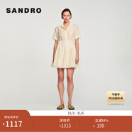 SANDRO春夏女裝法式度假A字荷葉邊翻領(lǐng)蓬蓬短裙連衣裙 淡褐色 XS
