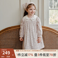 OAK FAMILY秋季兒童全棉輕絨連衣裙娃娃領(lǐng)公主裙女孩裙子 魔法茶會（紅） 90