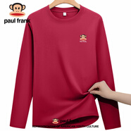 大嘴猴（paul frank）潮牌精梳純棉重磅長(cháng)袖T恤男女同款春秋新款 210g純棉重磅長(cháng)袖T恤【酒紅#經(jīng)典小猴頭】 S 建議體重：80-105斤