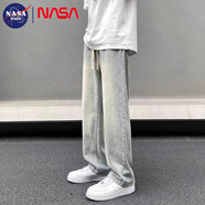 NASA BASE牛仔褲男春秋季新款寬松垂感直筒褲男青少年工裝休閑運動(dòng)百搭長(cháng)褲 黃泥色 XL （建議125-150斤）