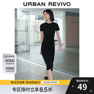 UR夏季新款女裝時(shí)尚褶皺收腰修身圓領(lǐng)短袖連衣裙UWG740021 正黑 XL