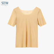 STW.SOTOWELL皮膚衣女隱形超薄冰絲無(wú)痕肉色肌底衣長(cháng)袖打底衫低領(lǐng)隱身內搭秋衣 WB110 上衣 膚色（薄如蟬翼） 短袖款 S