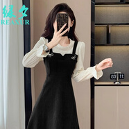 綠夕（REAXUR）女士高檔連衣裙女秋冬2025年新款韓系穿搭燈芯絨假兩件約會(huì )小個(gè)子 黑色 L （建議105斤-115斤）