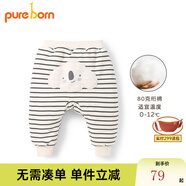 博睿恩（Pureborn）【加絨/加厚】男女寶寶褲子春秋季屁屁褲長(cháng)褲卡通大PP褲子嬰兒褲 黑白條紋（夾棉款0-12度） 80