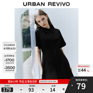 UR夏季新款女裝通勤風(fēng)壓褶修身短袖棉質(zhì)連衣裙UWU740075 正黑 M