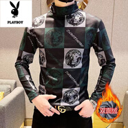 花花公子（PLAYBOY）半高領(lǐng)長袖T恤男2025秋冬季中領(lǐng)德絨打底衫保暖秋衣內(nèi)搭時(shí)尚洋氣 01綠色獅子 L 105-120斤