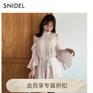 SNIDEL2025秋冬新品甜美掛脖露肩荷葉邊襯衫短裙褲套裝SWFO254174 粉米色 M (1)