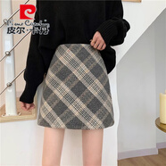 皮爾卡丹（pierre cardin）2025年冬季新款紫色格子毛呢半身裙女大碼胖mm高腰配毛衣a字短裙 黑灰色 5XL 【175-200斤】