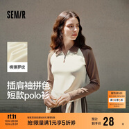 森馬（Semir）POLO衫女短款拼色插肩袖修身上衣小個(gè)子秋顯瘦套頭衫101524115003