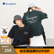 Champion冠軍情侶短袖男25夏季新款字母美式純棉T恤女簡(jiǎn)約潮上衣 黑色 M
