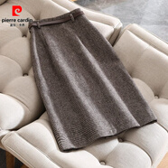 皮爾卡丹（pierre cardin）千鳥(niǎo)格半身裙2025春秋新款高腰顯瘦優(yōu)雅氣質(zhì)開(kāi)叉格子毛呢包臀裙子 咖色(帶腰帶) S