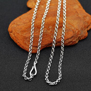 恒久葉加厚s925足銀勾扣項鏈男款3mm銀鏈子帥氣o形鏈女毛衣鏈鎖骨鏈銀飾 3MM足銀O形鏈45cm