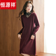 恒源祥秋冬配大衣蕾絲羊毛衫針織打底連衣裙中長(cháng)款2025新款寬松減齡顯瘦 紅色 2XL