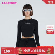 拉拉波波【潮牌】春季新款亮片荊棘熊圓領(lǐng)長袖T恤上衣LBCC-WSDT28 黑色 S