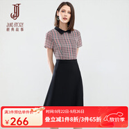 經(jīng)典故事（JANE STORY）品牌2025夏季新款格紋polo連衣裙女氣質(zhì)設(shè)計感假兩件格子裙小眾 C83 黑帶多色 M