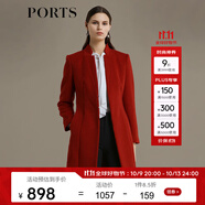 PORTS寶姿 秋冬新品女裝簡約中長款毛呢大衣LA9C075NWF016 醬汁橙 XS (2)