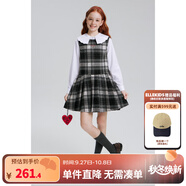 ELLE KIDS童裝 學(xué)院風(fēng)羊毛呢料格子背心裙女童秋季圓領(lǐng)百褶連衣裙 黑白格 120 （110/120）