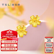 謝瑞麟（TSL）黃金耳釘磨砂朱槿花朵足金耳飾YM352 約0.75g生日禮物