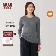 無印良品（MUJI）女式棉厚款圓領(lǐng)長袖T恤上衣打底衫女款內(nèi)搭冬季保暖秋衣 FCD14C4A 中灰色 L 165/88A