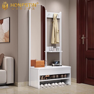 漢菲斯丁（HONFSTIN）實木衣帽架門口帶鏡子掛衣架家用多功能置物收納架臥室玄關(guān)換鞋凳 精致白色實木衣帽架