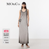 MO&Co.連衣裙涼感重工扎花破洞深U領(lǐng)寬松長款背心裙子長裙摩安珂 淺花灰色 M 165