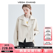 VEGA CHANG機(jī)車皮衣女秋季西裝領(lǐng)BF風(fēng)帥氣pu皮夾克短外套ins潮 米杏色 S