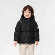 巴布豆（BOBDOG）兒童羽絨服2025年新款男女中長款A(yù)類抗菌三防面料連帽外套 黑色 90
