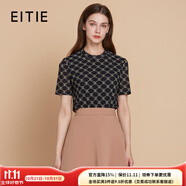 愛特愛（EITIE）復(fù)古印花黑色網(wǎng)紗短袖T恤圓領(lǐng)修身上衣2025春季新款女裝7702401 極簡黑20 S 155