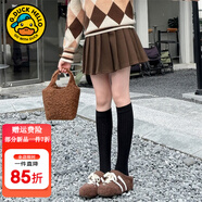 G.duck小黃鴨女童半身裙兒童百褶裙秋冬中大童毛呢裙女孩冬裝裙子校服裙 咖色 160 尺碼13~14歲【150-160cm】