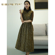 夏典素訂女王（SE.PSTP）時(shí)尚氣質(zhì)背心裙2025秋季新款百搭純色高領(lǐng)上衣花色寬松大碼馬甲裙 背心裙+咖色上衣  套裝 L 建議110-130斤