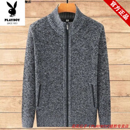 花花公子（PLAYBOY）中老年男士毛衣秋冬季新款加絨加厚開(kāi)衫針織衫老人保暖上衣爸爸裝 深灰色【三季可穿】加絨 加厚 M 80-100斤