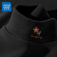 真維斯（JEANSWEST）打底衫女裝2025秋季長(zhǎng)袖秋衣雙面加絨保暖新款上衣服純色立領(lǐng)內(nèi)搭 黑色 一朵小紅花_K_左領(lǐng)角 L