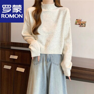 羅蒙（ROMON）高端羊毛衫時(shí)尚半高領(lǐng)加厚波點(diǎn)毛衣外套女秋冬新款寬松小個(gè)子打底 官方旗艦米白 S