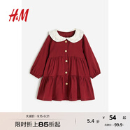 H&M童裝女嬰連衣裙秋季紅色柔軟有領周歲禮服公主裙1197212 深紅色/白色 66 66/48