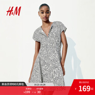 H&M女裝連衣裙2025秋季新款正面系扣連身裙設(shè)計感碎花裙1278034 白色/豹紋 L 170/104