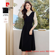 皮爾卡丹（pierre cardin）品牌高檔輕奢法式氣質(zhì)別致拼色針織連衣裙女秋冬收腰顯瘦配大衣內 品牌高端新品-黑色 M