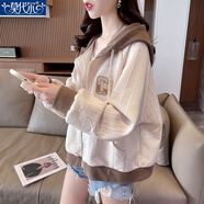 莫代爾連帽衛衣外套女2025春秋冬季新款韓版百搭寬松短款小個(gè)子上衣女裝 MX-7-8115_杏色（不） 加絨 L